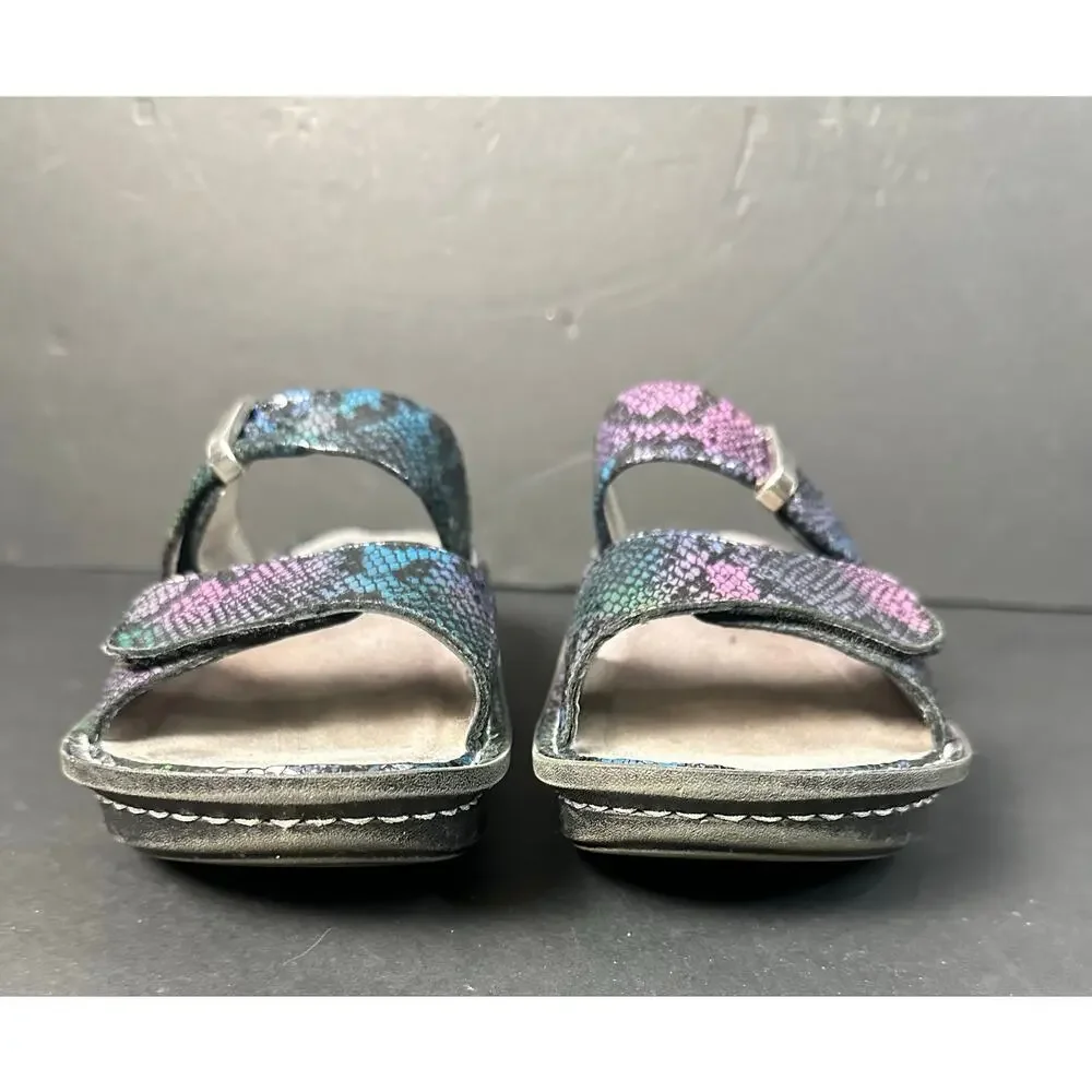 Alegria Karmen Black Purple Reptile Pattern Strap Sandals Size 38 US  8 8.5